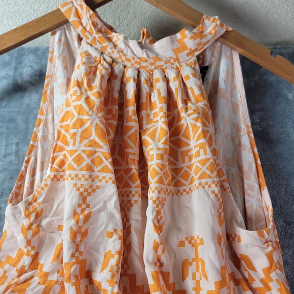 BTFBM‎ Women Orange Geometric Sleeveless Ruffle Hem Mini Dress S Summer Resort - Picture 3 of 11